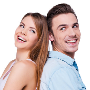 cheerful couple looking at each other smiling